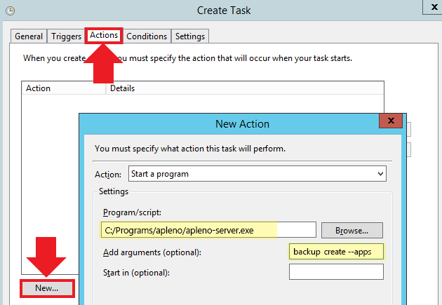 Setting the task action